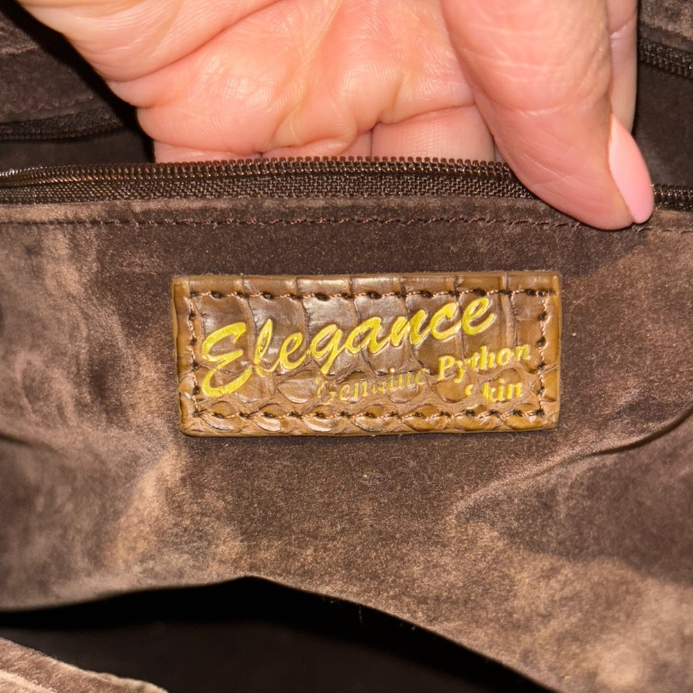 Vintage Brown Python skin/Leather Handbag. Suede interior. - Picture 8 of 9